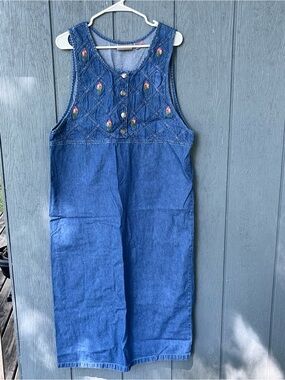 VTG premier international floral maxi jumper dress denim sleeveless women’s xl